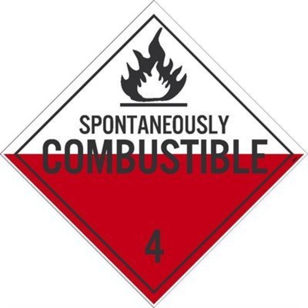 Nmc Spontaneously Combustible 4 Dot Placard Sign, Pk100, Material: Unrippable Vinyl DL48UV100